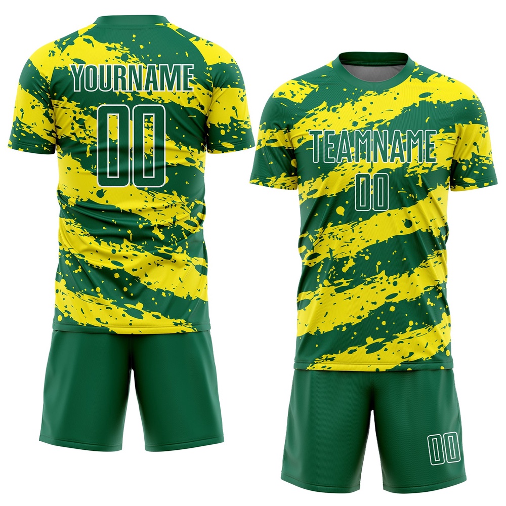 Kelly Green Light Yellow White Splash Sublimation Soccer Uniform Jersey, Custom Team Soccer Jersey Shirt Kelly Green Light Yellow White Splash Sublimation Soccer Uniform Jersey, Custom Team Soccer Jersey Shirt