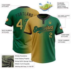 Kelly Green Old Gold Black Gradient Fashion Two Button Unisex Softball Jersey Custom Team Softball Jersey 3 yzrveo.jpg