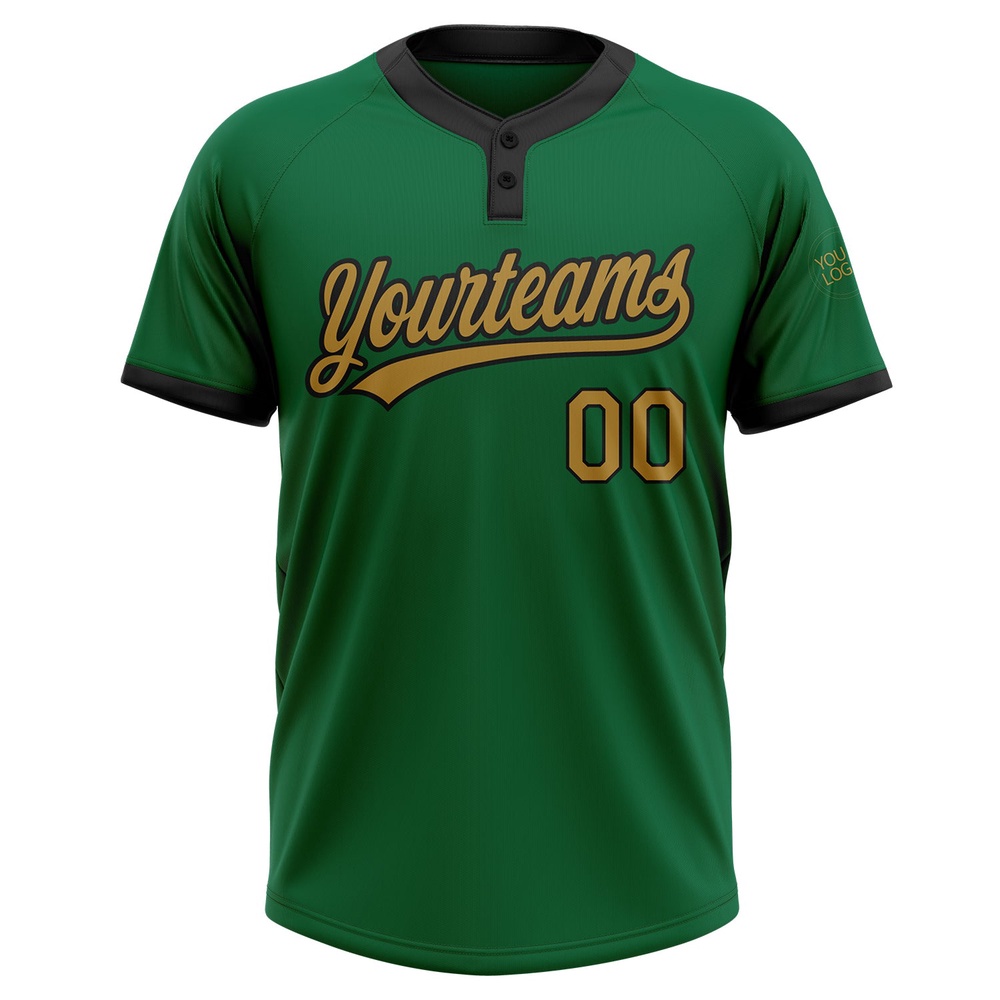 Kelly Green Old Gold Black Two Button Unisex Softball Jersey, Custom Team Softball Jersey Kelly Green Old Gold Black Two Button Unisex Softball Jersey, Custom Team Softball Jersey