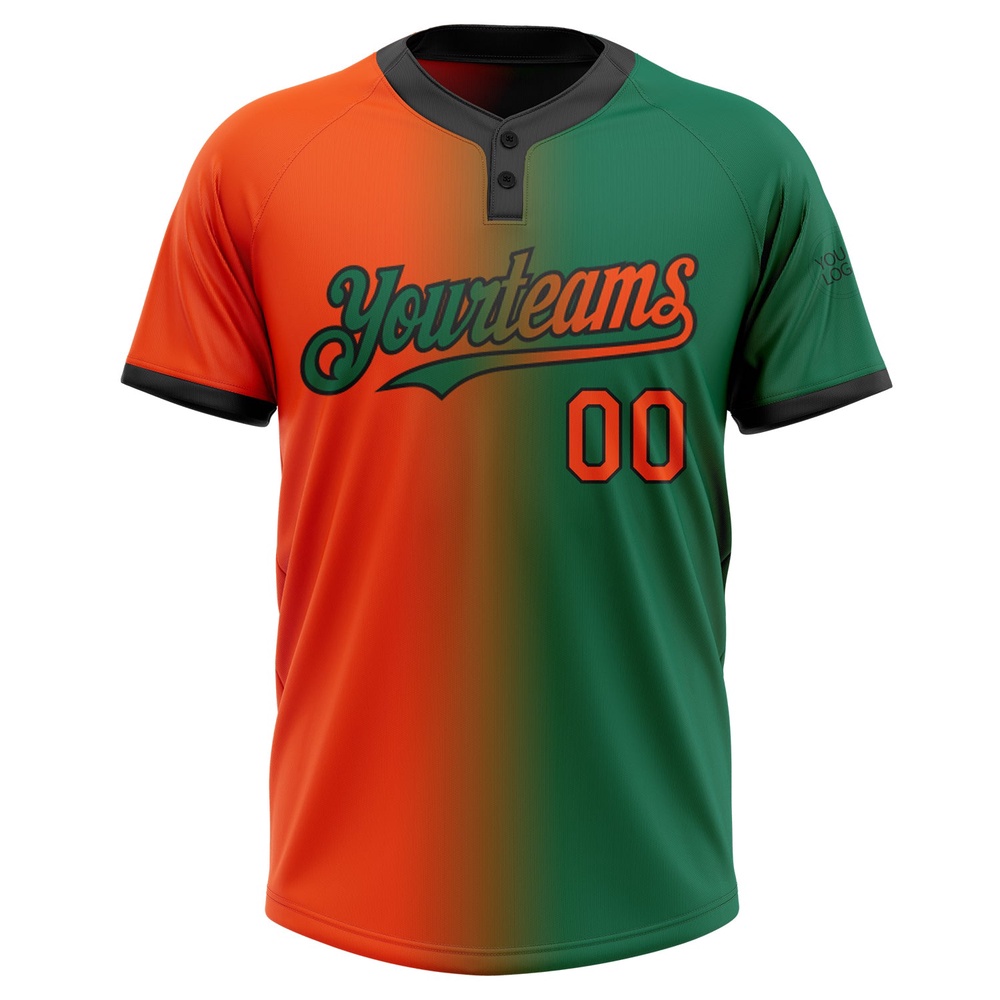 Kelly Green Orange Black Gradient Fashion Two Button Unisex Softball Jersey, Custom Team Softball Jersey Kelly Green Orange Black Gradient Fashion Two Button Unisex Softball Jersey, Custom Team Softball Jersey