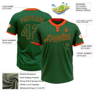Kelly Green Orange Pinstripe Orange Two Button Unisex Softball Jersey Custom Team Softball Jersey 3 l6rljx.jpg