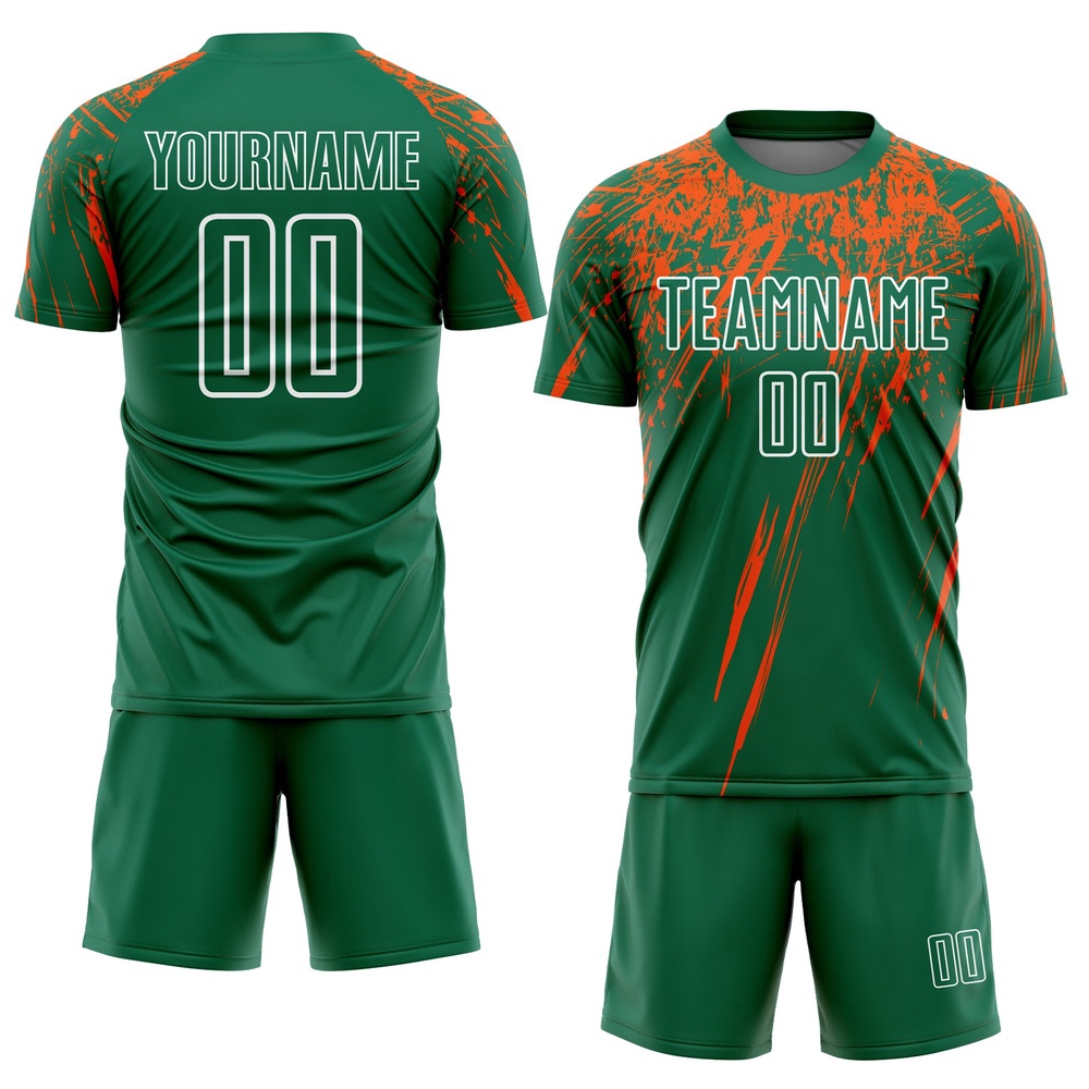 Kelly Green Orange White Sublimation Soccer Uniform Jersey, Custom Team Soccer Jersey Shirt