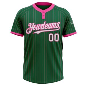 Kelly Green Pink Pinstripe White Two Button Unisex Softball Jersey Custom Team Softball Jersey 2 betsvn.jpg