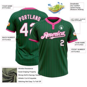 Kelly Green Pink Pinstripe White Two Button Unisex Softball Jersey Custom Team Softball Jersey 3 aditg7.jpg