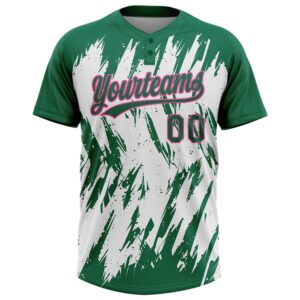 Kelly Green Pink White 3D Pattern Abstract Sharp Shape Two Button Unisex Softball Jersey Custom Team Softball Jersey 2 trxk3c.jpg