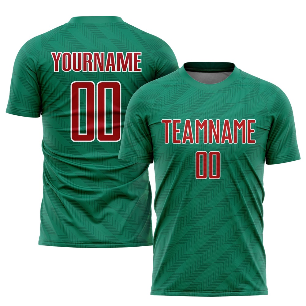 Kelly Green Red White Sublimation Mexico Soccer Uniform Jersey, Custom Team Soccer Jersey Shirt