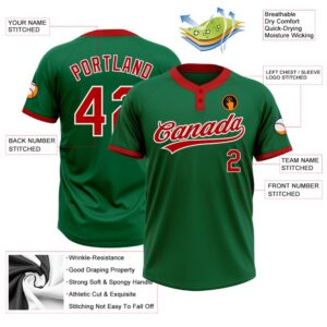 Kelly Green Red White Two Button Unisex Softball Jersey Custom Team Softball Jersey 3 j79f7k.jpg
