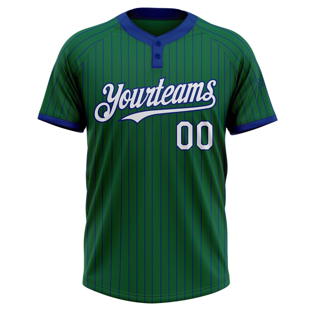Kelly Green Royal Pinstripe White Two Button Unisex Softball Jersey, Custom Team Softball Jersey Kelly Green Royal Pinstripe White Two Button Unisex Softball Jersey, Custom Team Softball Jersey