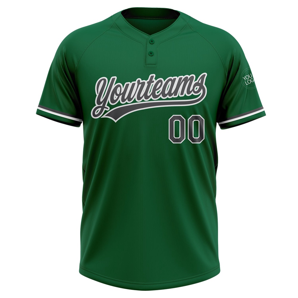 Kelly Green Steel Gray White Two Button Unisex Softball Jersey, Custom Team Softball Jersey Kelly Green Steel Gray White Two Button Unisex Softball Jersey, Custom Team Softball Jersey