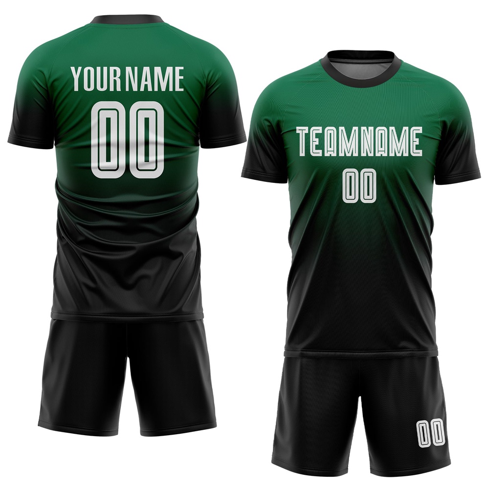 Kelly Green White Black Sublimation Fade Fashion Soccer Uniform Jersey, Custom Team Soccer Jersey Shirt