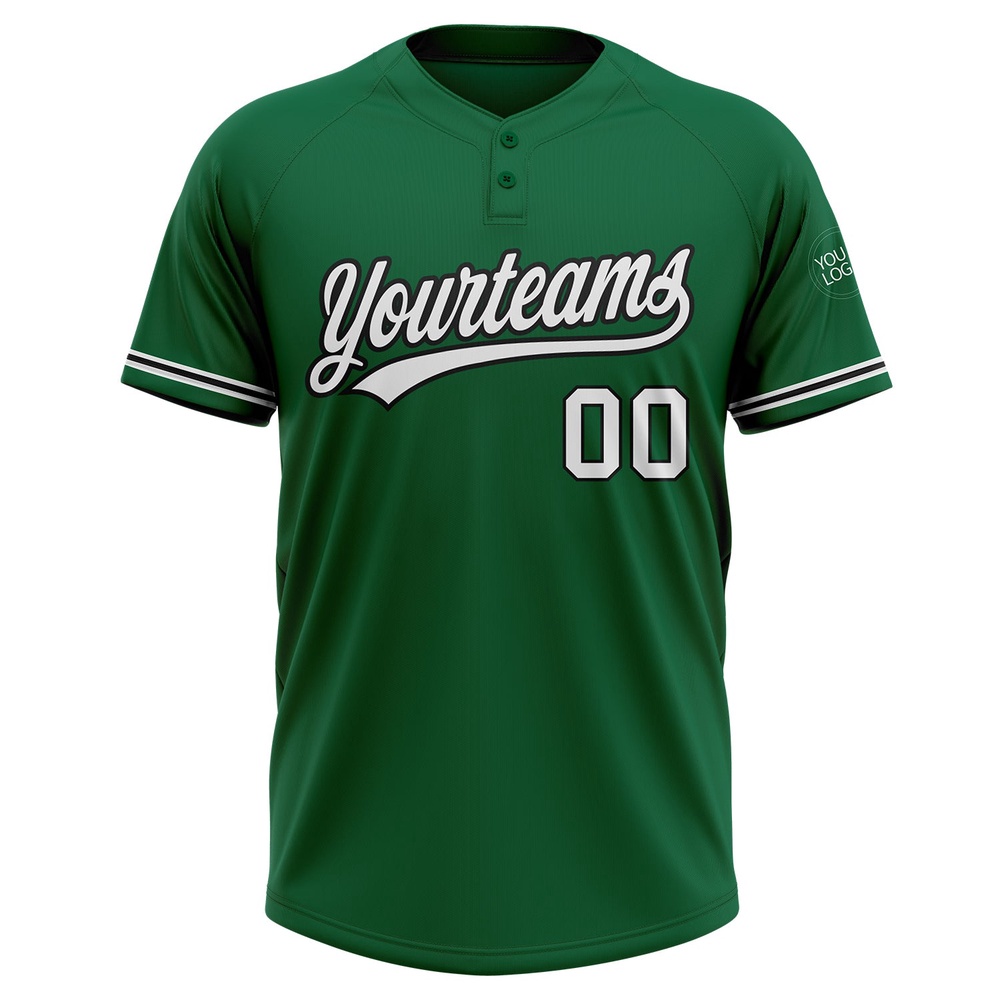 Kelly Green White Black Two Button Unisex Softball Jersey, Custom Team Softball Jersey Kelly Green White Black Two Button Unisex Softball Jersey, Custom Team Softball Jersey