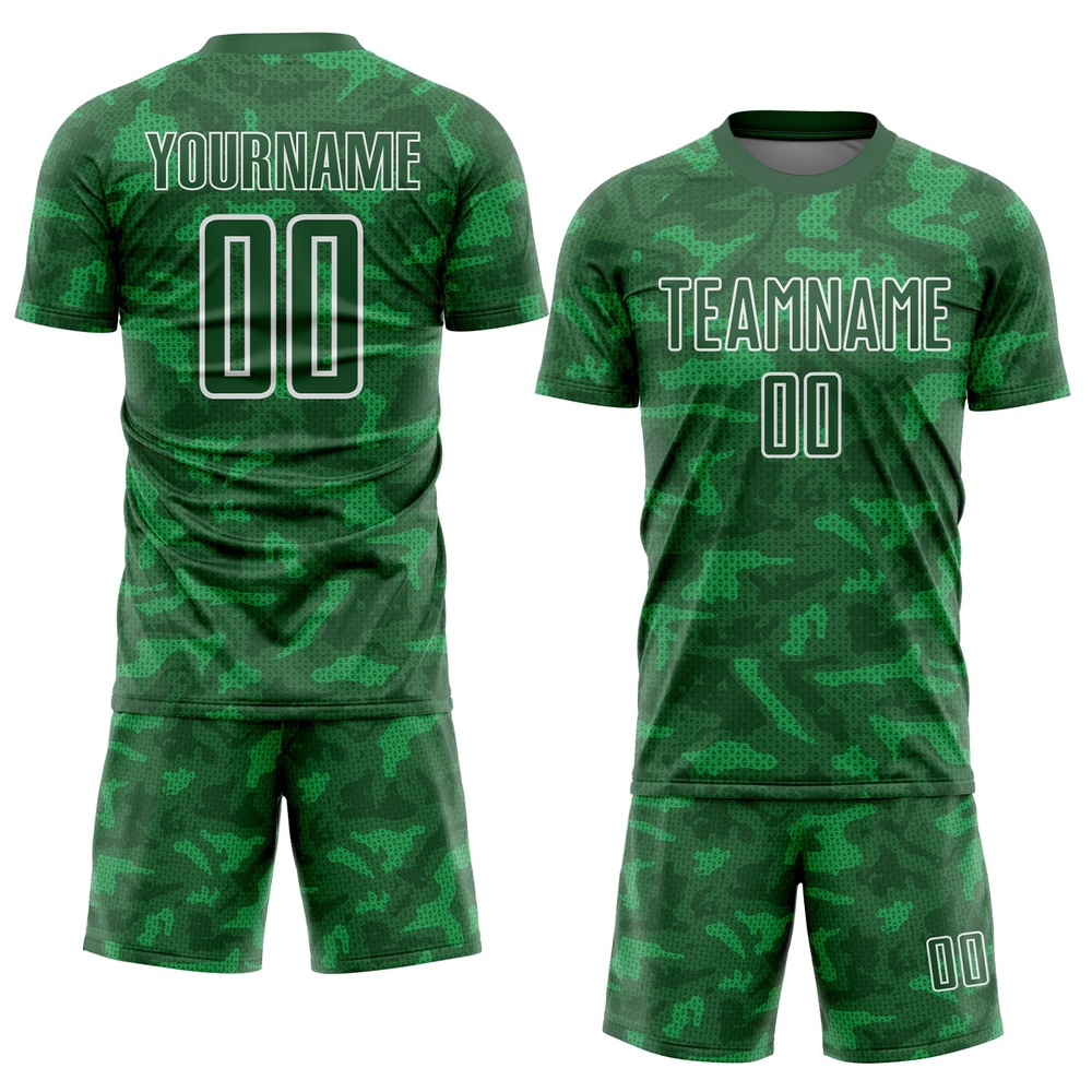 Kelly Green White Geometric Shapes Sublimation Soccer Uniform Jersey, Custom Team Soccer Jersey Shirt Kelly Green White Geometric Shapes Sublimation Soccer Uniform Jersey, Custom Team Soccer Jersey Shirt
