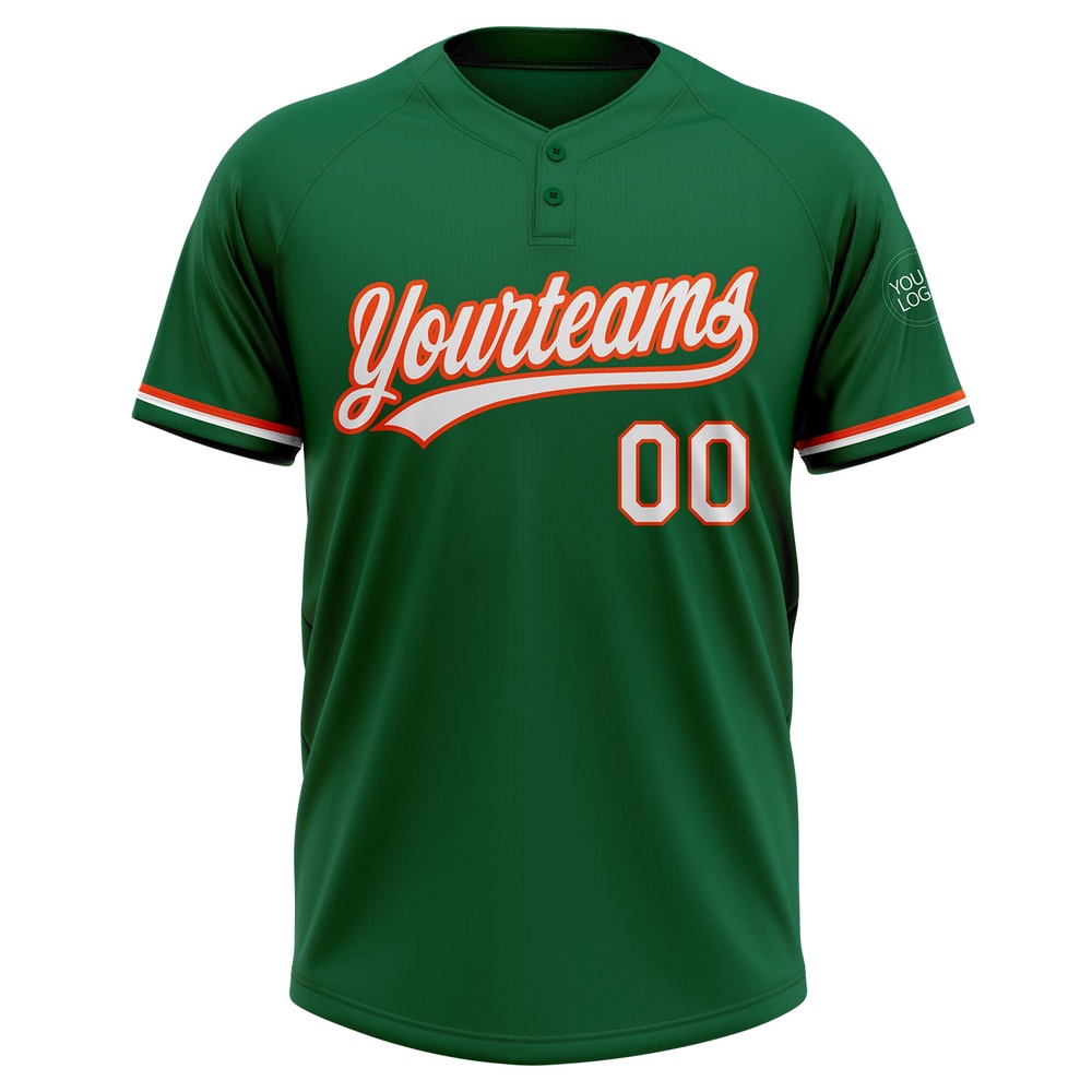 Kelly Green White Orange Two Button Unisex Softball Jersey, Custom Team Softball Jersey Kelly Green White Orange Two Button Unisex Softball Jersey, Custom Team Softball Jersey