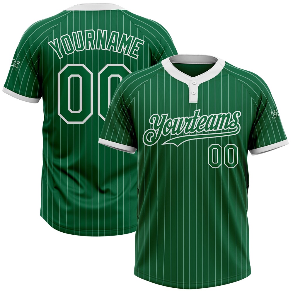Kelly Green White Pinstripe White Two Button Unisex Softball Jersey, Custom Team Softball Jersey Kelly Green White Pinstripe White Two Button Unisex Softball Jersey, Custom Team Softball Jersey