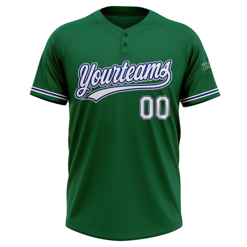 Kelly Green White Royal Gray Two Button Unisex Softball Jersey, Custom Team Softball Jersey Kelly Green White Royal Gray Two Button Unisex Softball Jersey, Custom Team Softball Jersey