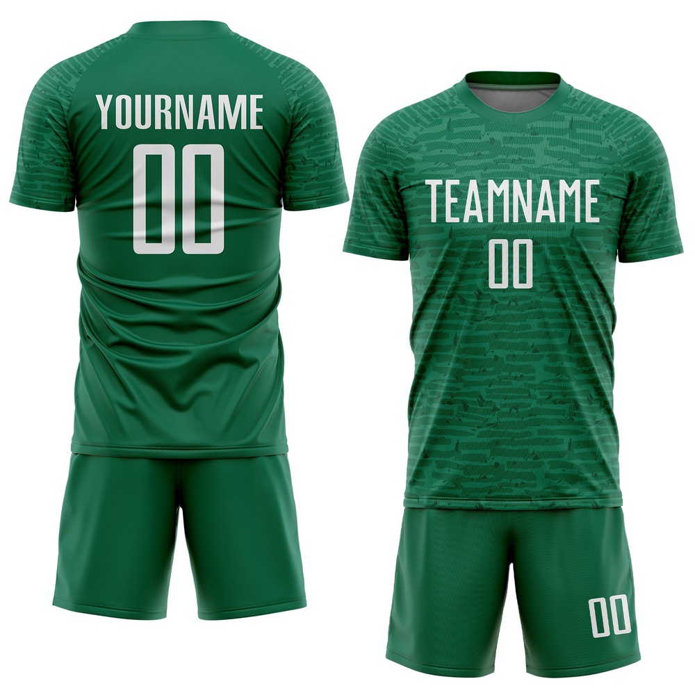 Kelly Green White Sublimation Soccer Uniform Jersey, Custom Team Soccer Jersey Shirt Kelly Green White Sublimation Soccer Uniform Jersey, Custom Team Soccer Jersey Shirt