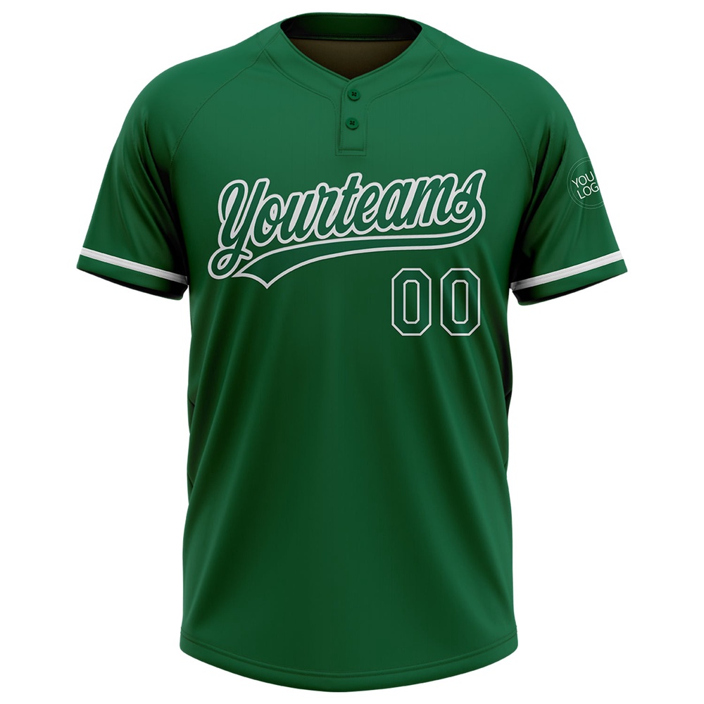 Kelly Green White Two Button Unisex Softball Jersey, Custom Team Softball Jersey Kelly Green White Two Button Unisex Softball Jersey, Custom Team Softball Jersey