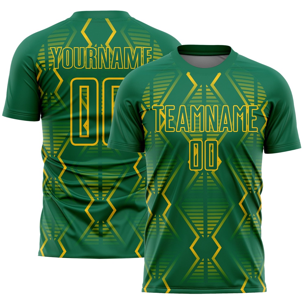 Kelly Green Yellow Geometric Shapes Sublimation Soccer Uniform Jersey, Custom Team Soccer Jersey Shirt Kelly Green Yellow Geometric Shapes Sublimation Soccer Uniform Jersey, Custom Team Soccer Jersey Shirt