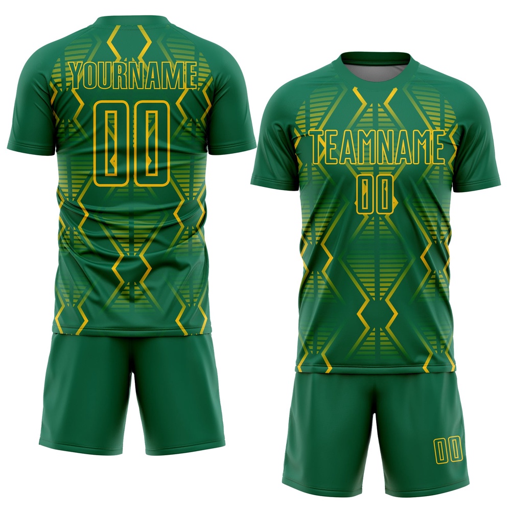 Kelly Green Yellow Geometric Shapes Sublimation Soccer Uniform Jersey, Custom Team Soccer Jersey Shirt Kelly Green Yellow Geometric Shapes Sublimation Soccer Uniform Jersey, Custom Team Soccer Jersey Shirt