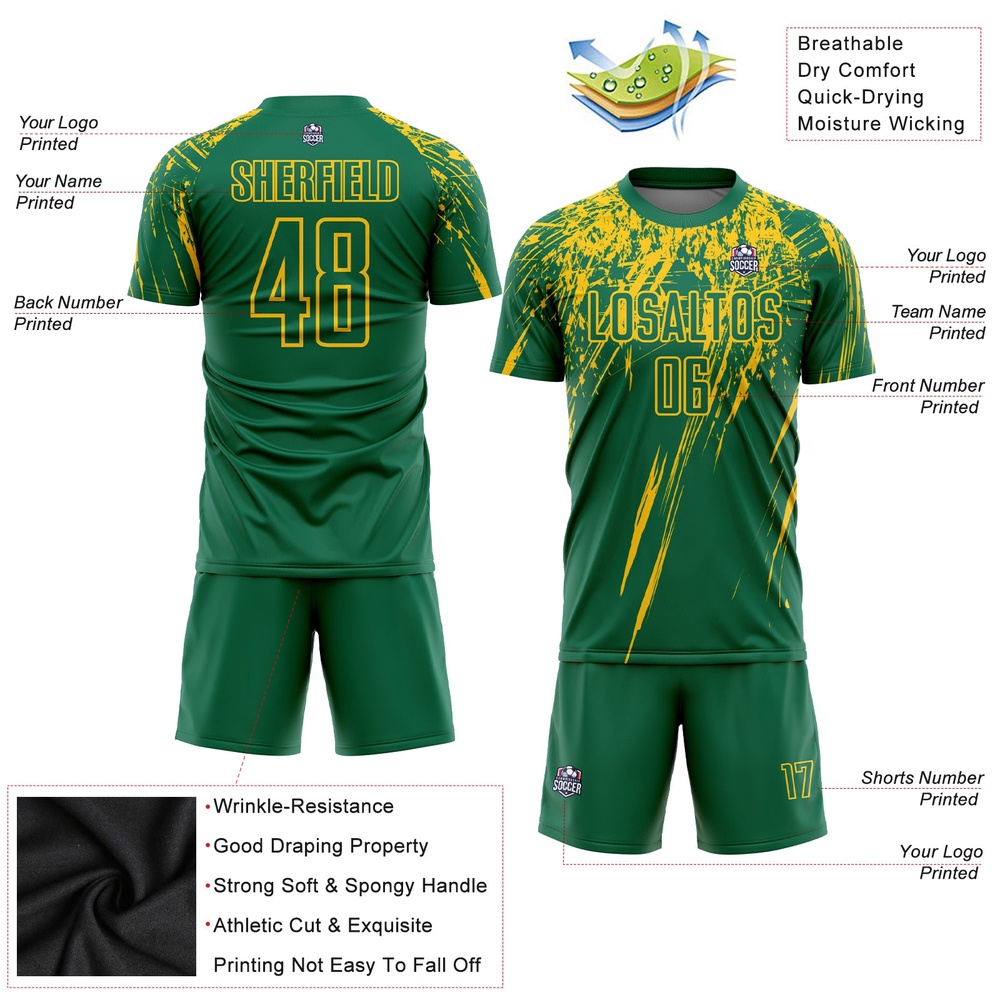 Kelly Green Yellow Sublimation Soccer Uniform Jersey, Custom Team Soccer Jersey Shirt Kelly Green Yellow Sublimation Soccer Uniform Jersey, Custom Team Soccer Jersey Shirt