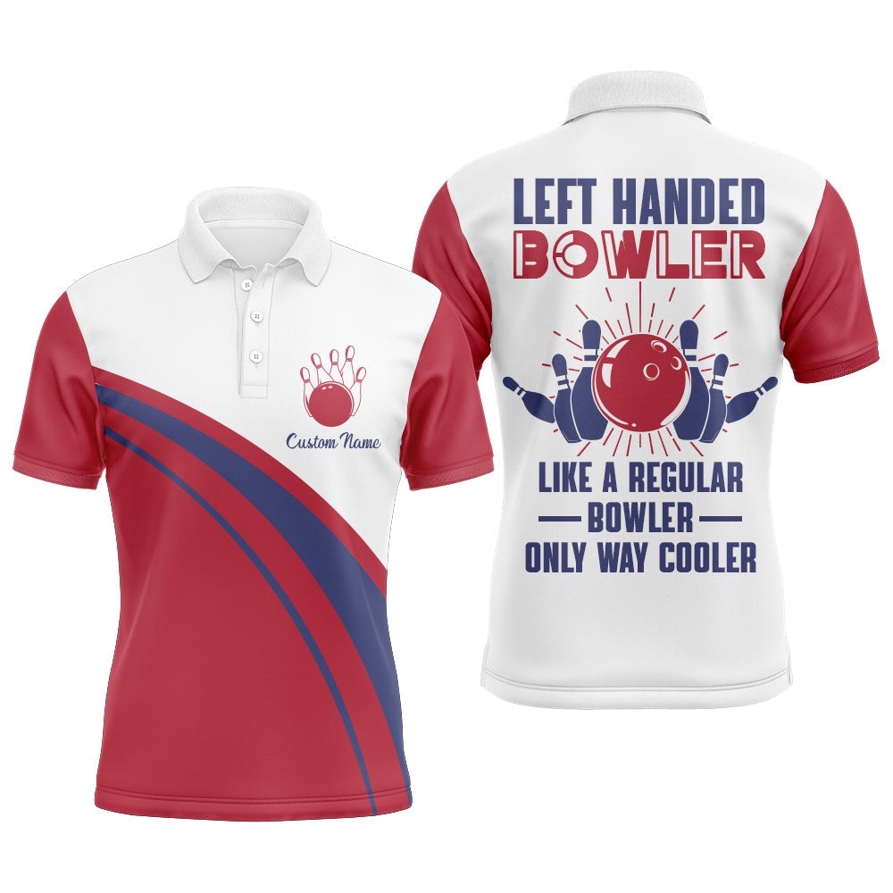Left Handed Bowler Custom Polo Bowling Shirt For Men, Red & White Bowling Polo Shirt, Personalized Bowling Team Shirt Left Handed Bowler Custom Polo Bowling Shirt For Men, Red & White Bowling Polo Shirt, Personalized Bowling Team Shirt