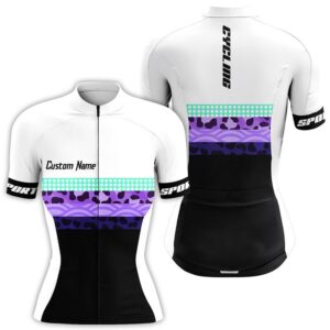 Leopard Cycling Jersey Womens Short Sleeve Biking…