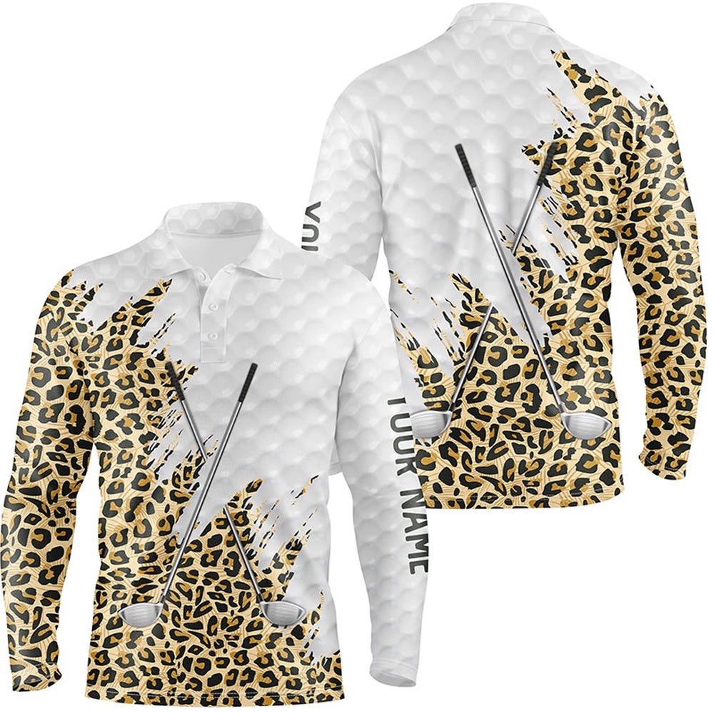 Leopard Skin Pattern Custom Name White Men’s Team Golf Tops For Men, Golf Polo Shirt, Golf Shirts Leopard Skin Pattern Custom Name White Men’s Team Golf Tops For Men, Golf Polo Shirt, Golf Shirts