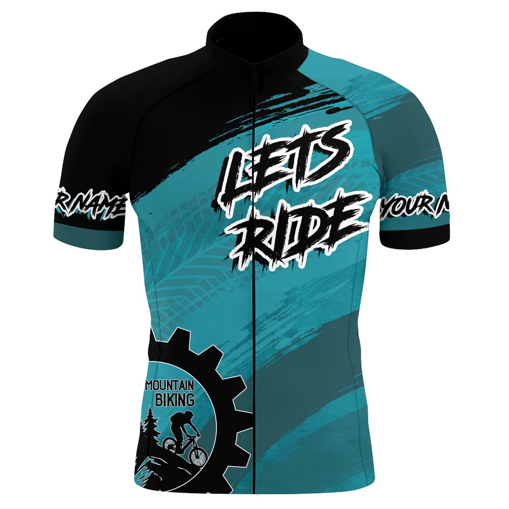 Lets Ride Custom Men Cycling Jersey Racing Blue Grunge Shirt Mountain Biking Gear Cycling Gift Idea, Custom Mono Cycling Jersey