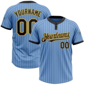 Light Blue Black Pinstripe Gold Two Button…