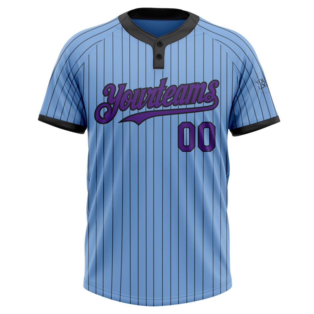 Light Blue Black Pinstripe Purple Two Button Unisex Softball Jersey, Custom Team Softball Jersey Light Blue Black Pinstripe Purple Two Button Unisex Softball Jersey, Custom Team Softball Jersey