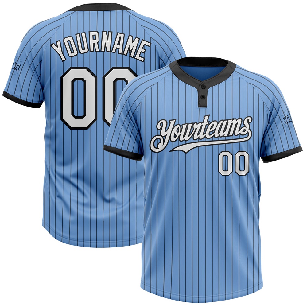 Light Blue Black Pinstripe White Two Button Unisex Softball Jersey, Custom Team Softball Jersey Light Blue Black Pinstripe White Two Button Unisex Softball Jersey, Custom Team Softball Jersey