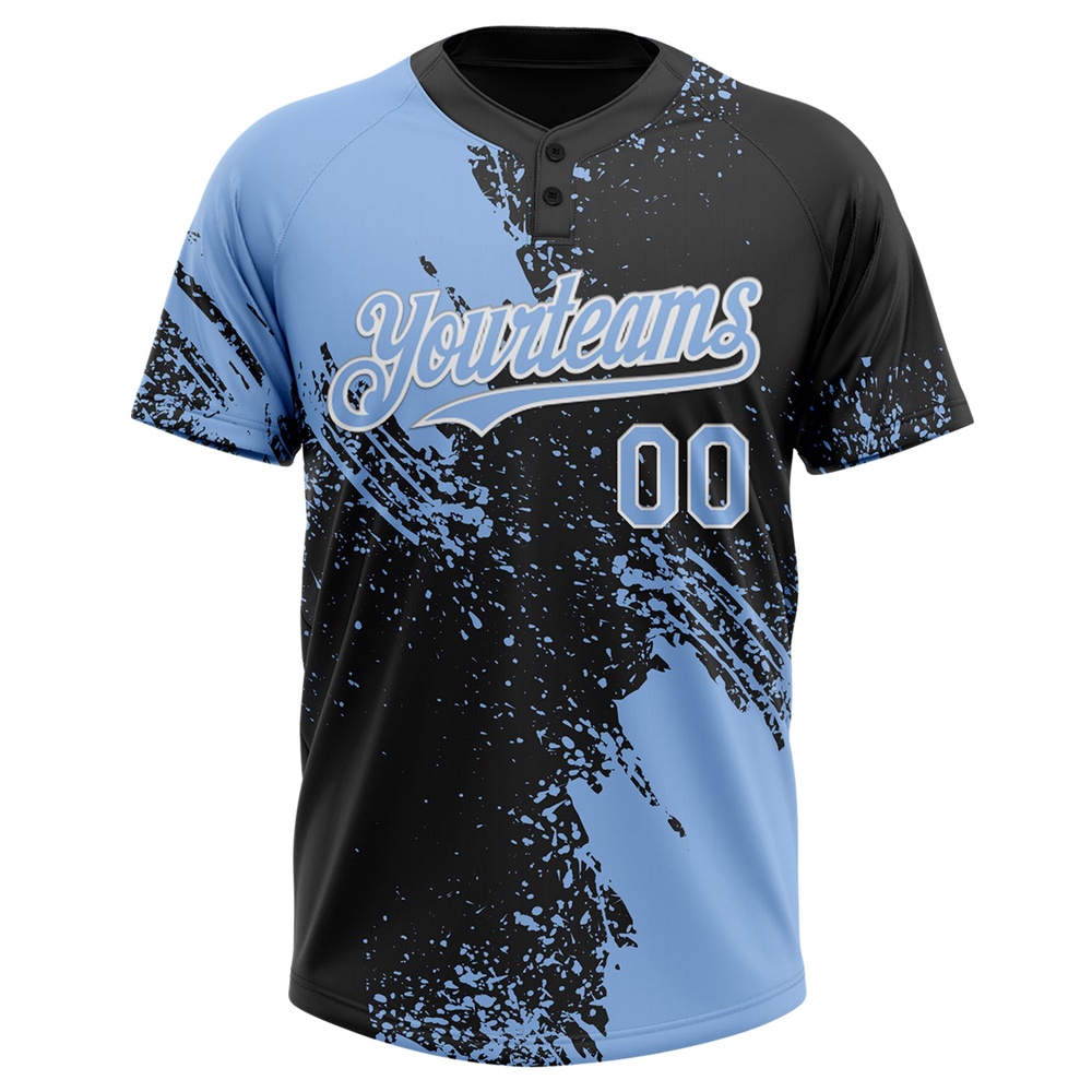 Light Blue Black White 3D Pattern Abstract Brush Stroke Two Button Unisex Softball Jersey, Custom Team Softball Jersey Light Blue Black White 3D Pattern Abstract Brush Stroke Two Button Unisex Softball Jersey, Custom Team Softball Jersey