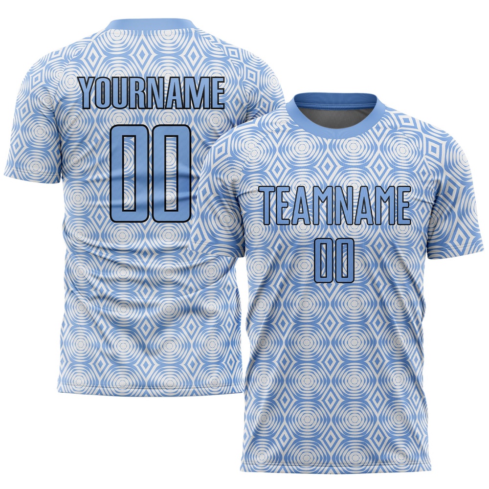 Light Blue Black White Geometric Shapes Sublimation Soccer Uniform Jersey, Custom Team Soccer Jersey Shirt Light Blue Black White Geometric Shapes Sublimation Soccer Uniform Jersey, Custom Team Soccer Jersey Shirt