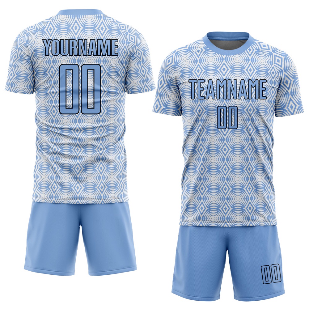 Light Blue Black White Geometric Shapes Sublimation Soccer Uniform Jersey, Custom Team Soccer Jersey Shirt Light Blue Black White Geometric Shapes Sublimation Soccer Uniform Jersey, Custom Team Soccer Jersey Shirt