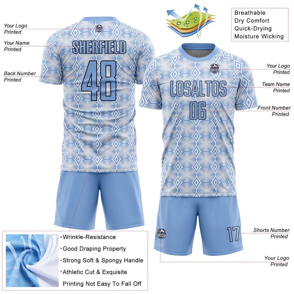 Light Blue Black White Geometric Shapes Sublimation Soccer Uniform Jersey, Custom Team Soccer Jersey Shirt Light Blue Black White Geometric Shapes Sublimation Soccer Uniform Jersey, Custom Team Soccer Jersey Shirt