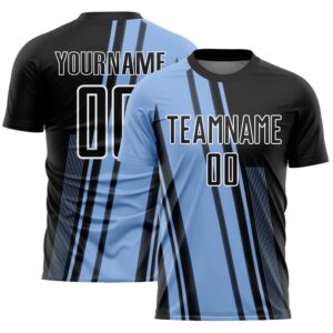 Light Blue Black White Lines Sublimation Soccer…