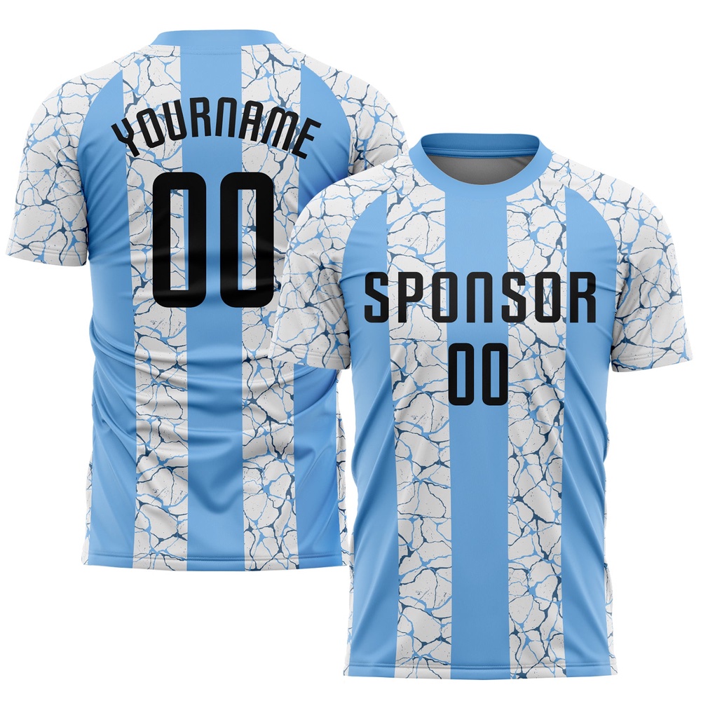 Light Blue Black White Sublimation Soccer Uniform Jersey, Custom Team Soccer Jersey Shirt Light Blue Black White Sublimation Soccer Uniform Jersey, Custom Team Soccer Jersey Shirt