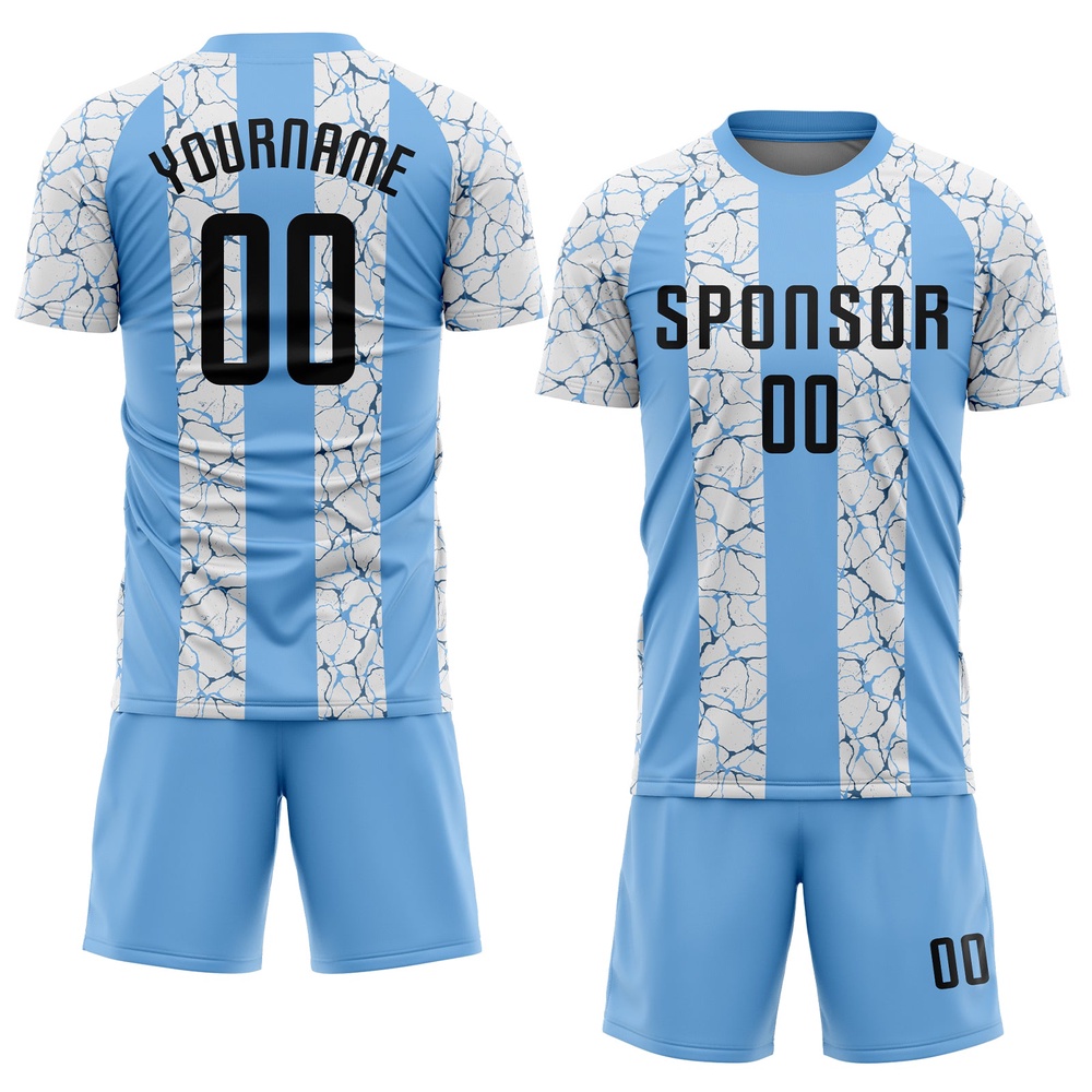 Light Blue Black White Sublimation Soccer Uniform Jersey, Custom Team Soccer Jersey Shirt Light Blue Black White Sublimation Soccer Uniform Jersey, Custom Team Soccer Jersey Shirt
