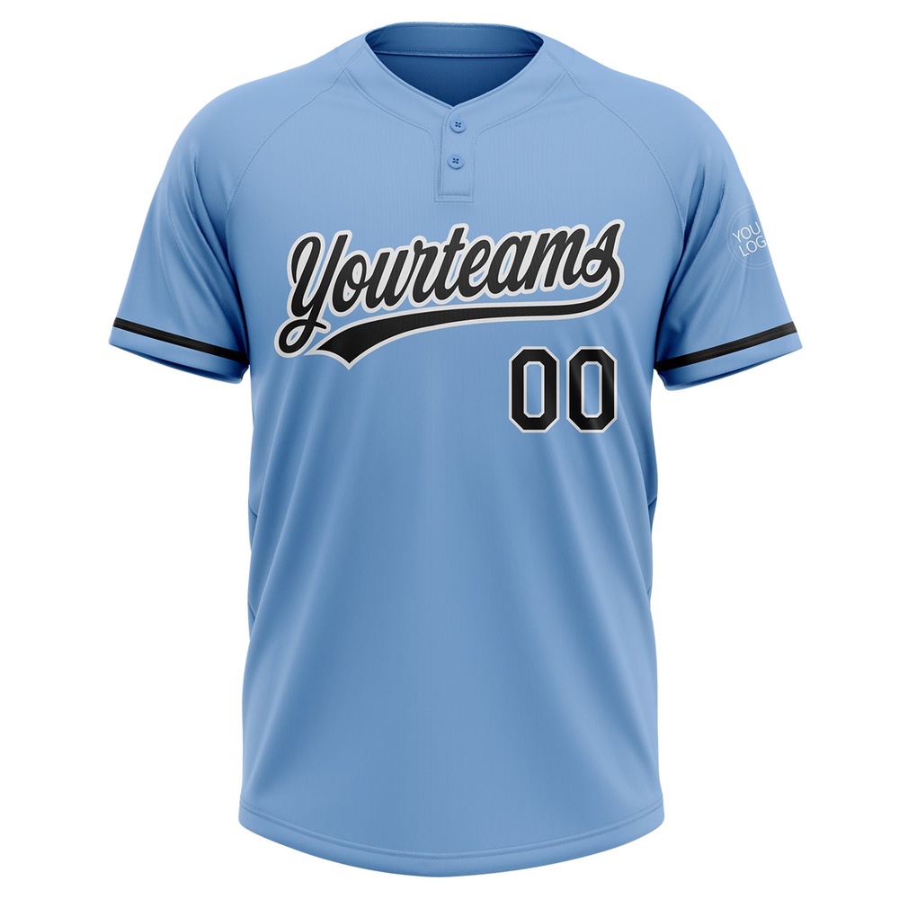 Light Blue Black White Two Button Unisex Softball Jersey, Custom Team Softball Jersey Light Blue Black White Two Button Unisex Softball Jersey, Custom Team Softball Jersey