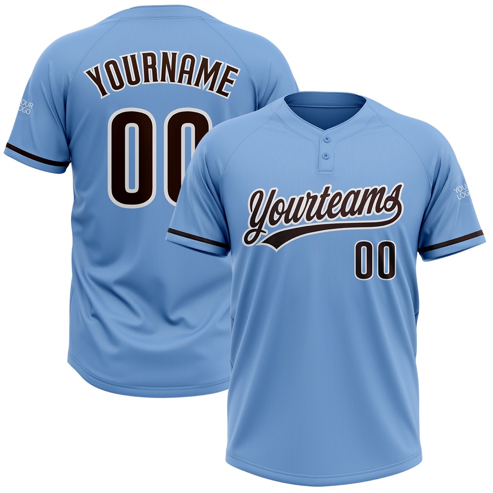 Light Blue Brown White Two Button Unisex Softball Jersey, Custom Team Softball Jersey Light Blue Brown White Two Button Unisex Softball Jersey, Custom Team Softball Jersey