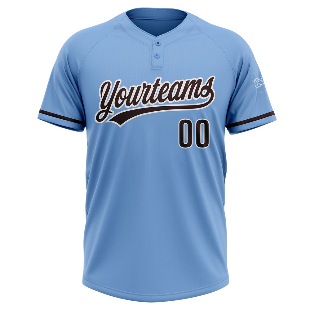 Light Blue Brown White Two Button Unisex Softball Jersey, Custom Team Softball Jersey Light Blue Brown White Two Button Unisex Softball Jersey, Custom Team Softball Jersey