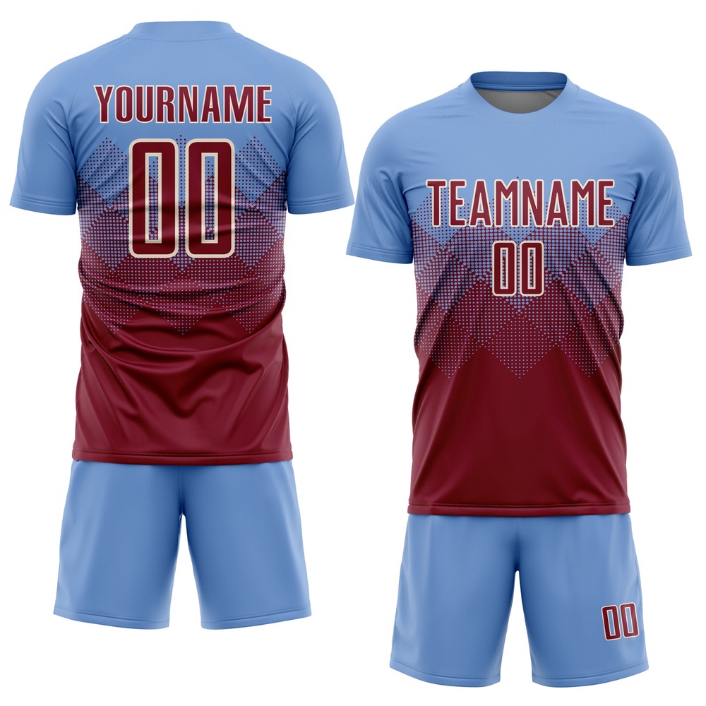 Light Blue Crimson Cream Sublimation Soccer Uniform Jersey, Custom Team Soccer Jersey Shirt Light Blue Crimson Cream Sublimation Soccer Uniform Jersey, Custom Team Soccer Jersey Shirt