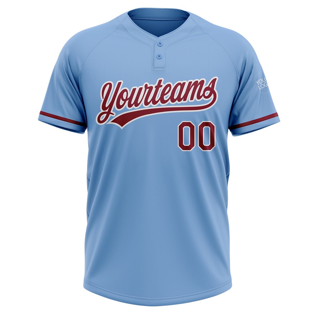 Light Blue Crimson White Two Button Unisex Softball Jersey, Custom Team Softball Jersey Light Blue Crimson White Two Button Unisex Softball Jersey, Custom Team Softball Jersey