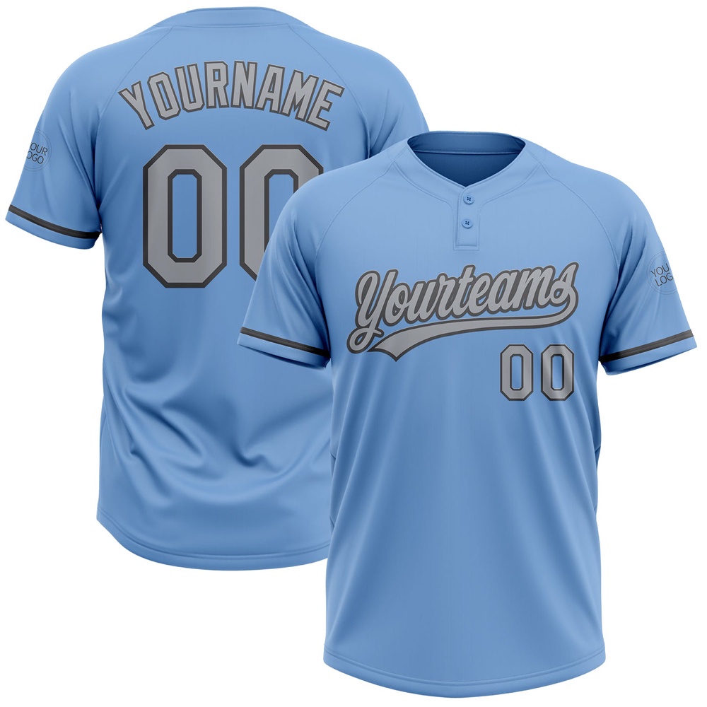 Light Blue Gray Steel Gray Two Button Unisex Softball Jersey, Custom Team Softball Jersey Light Blue Gray Steel Gray Two Button Unisex Softball Jersey, Custom Team Softball Jersey