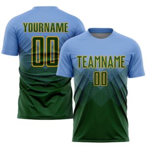Light Blue Green Gold Sublimation Soccer Uniform…