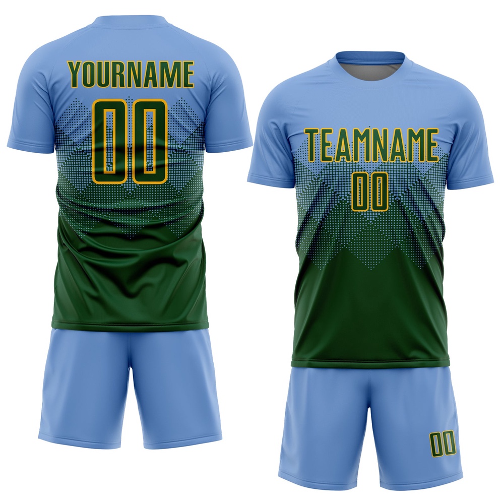Light Blue Green Gold Sublimation Soccer Uniform Jersey, Custom Team Soccer Jersey Shirt