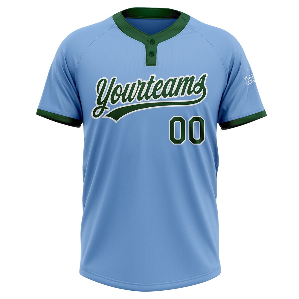 Light Blue Green White Two Button Unisex Softball Jersey, Custom Team Softball Jersey
