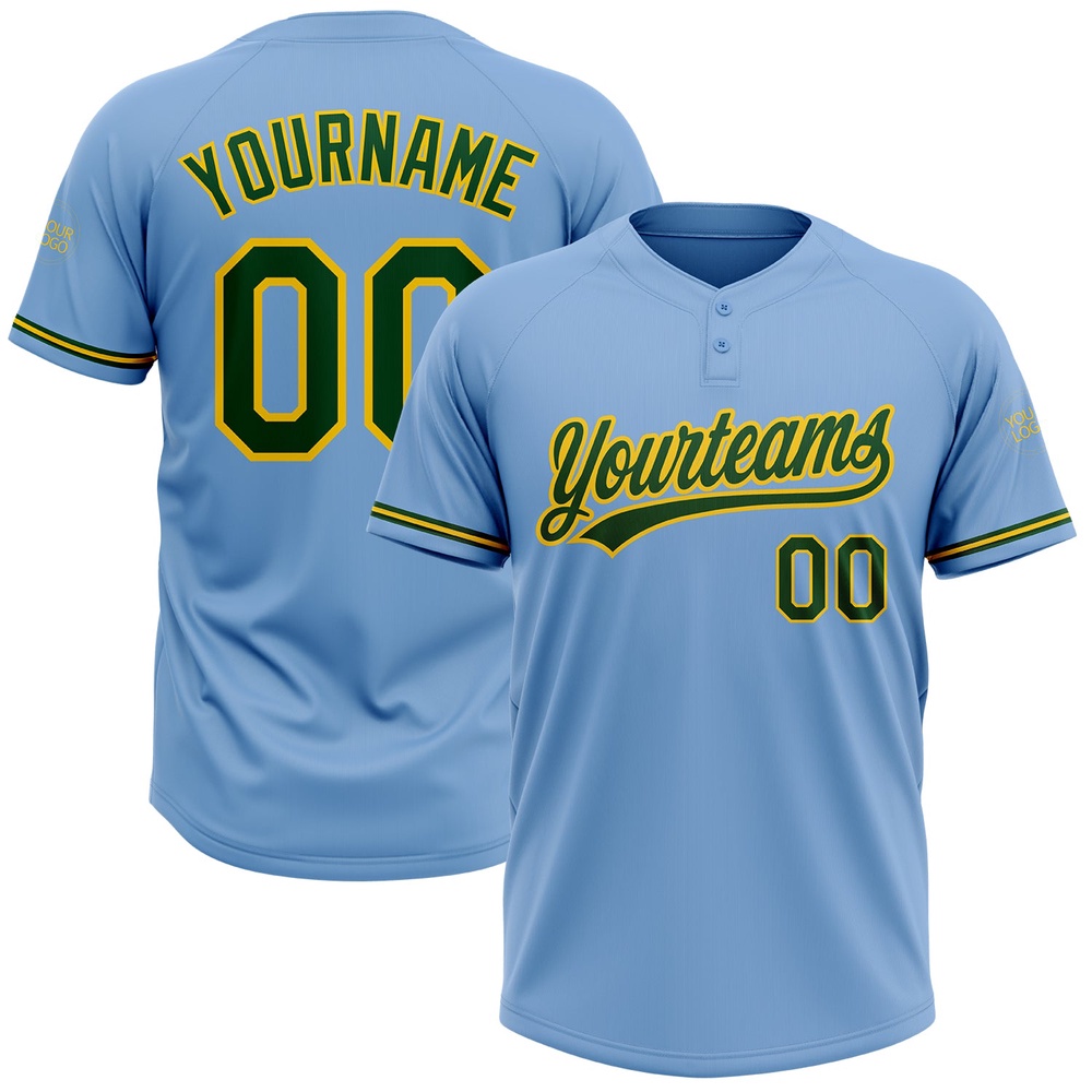 Light Blue Green Yellow Two Button Unisex Softball Jersey, Custom Team Softball Jersey