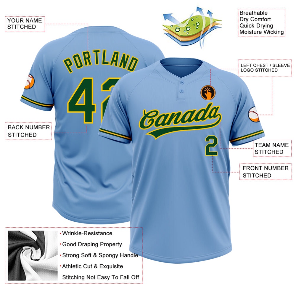 Light Blue Green Yellow Two Button Unisex Softball Jersey, Custom Team Softball Jersey