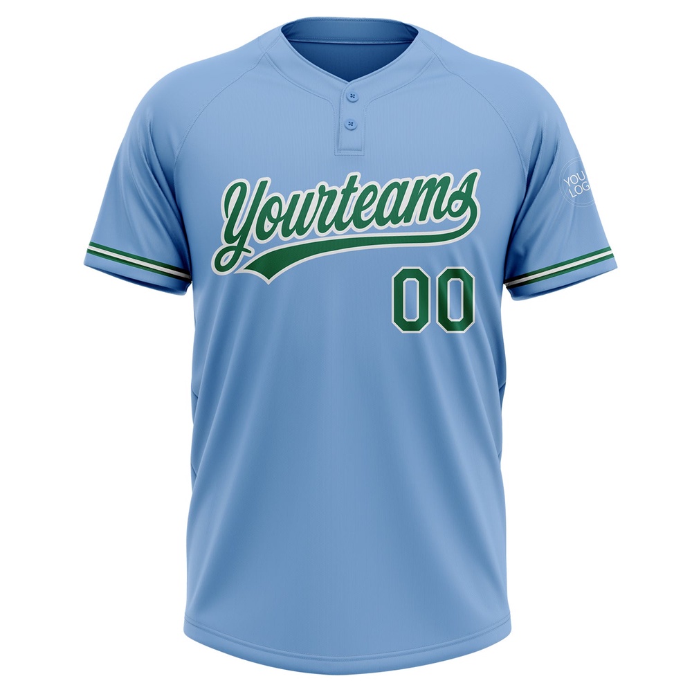 Light Blue Kelly Green White Two Button Unisex Softball Jersey, Custom Team Softball Jersey